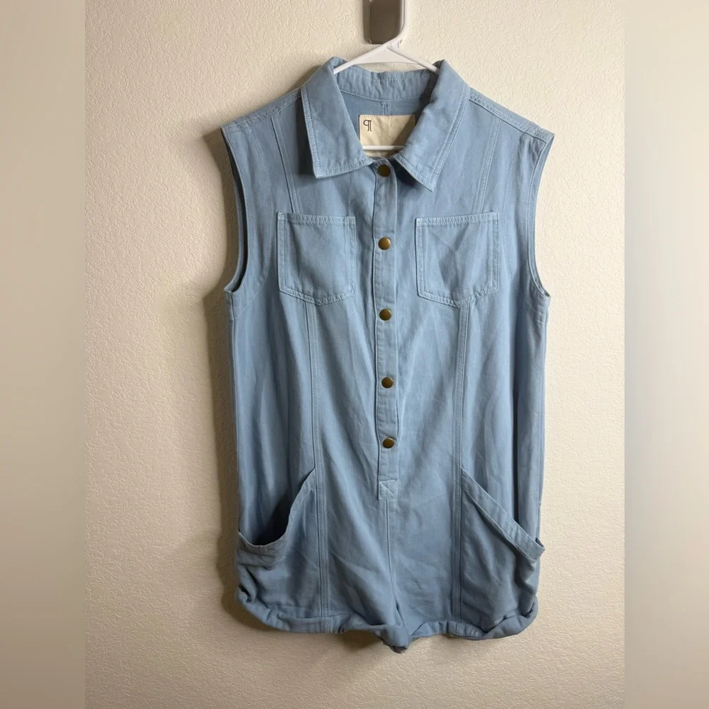 Anthropologie Pilcro Sleeveless Collared Romper Blue Sz Small - Picture 5 of 15